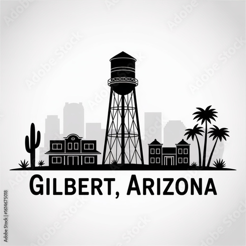 Gilbert Skyline Silhouette - Arizona Heritage Town Vector Illustration