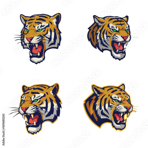 Roaring Tiger Heads Fierce Expressions in Various Poses