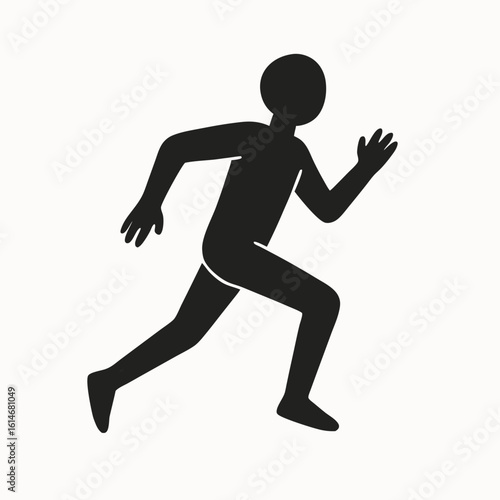 Silhouette of a person running quickly in a dynamic pose on a white background