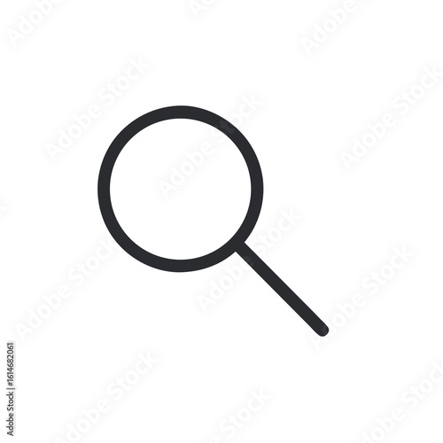 A simple black magnifying glass icon on white background for search concept