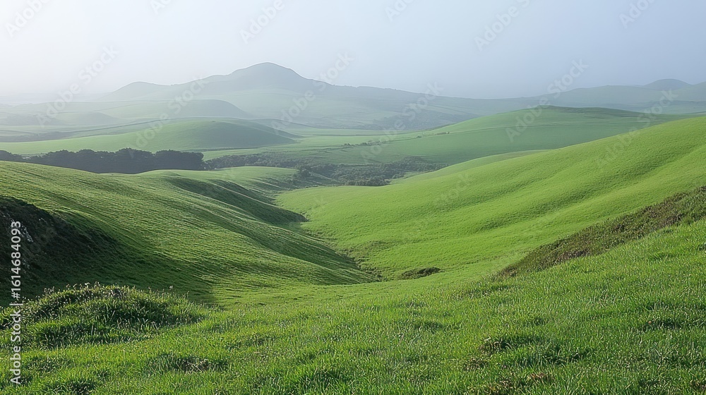 Fototapeta premium Rolling green hills, misty mountains