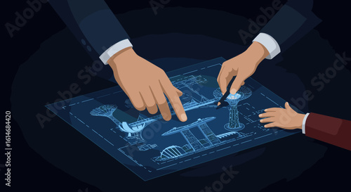 ands from different generations point to and design a digital blueprint featuring Singapore landmarks like Marina Bay Sands and Supertree Grove. 