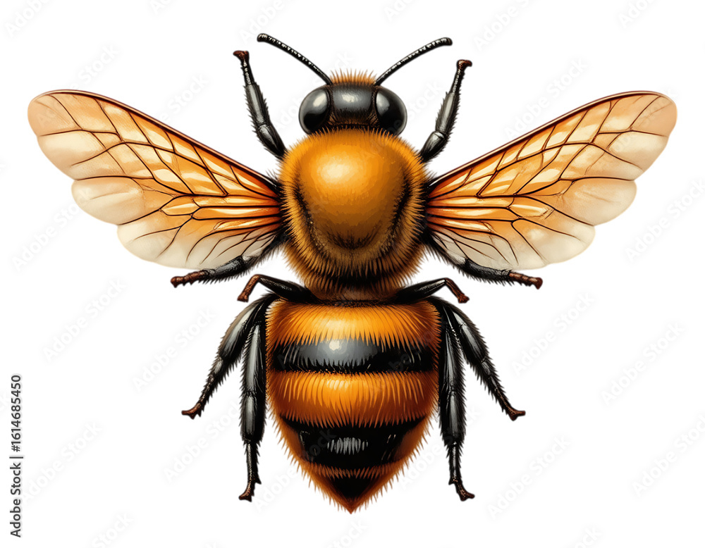 Fototapeta premium Detailed Illustration of a Honey Bee with Transparent Background