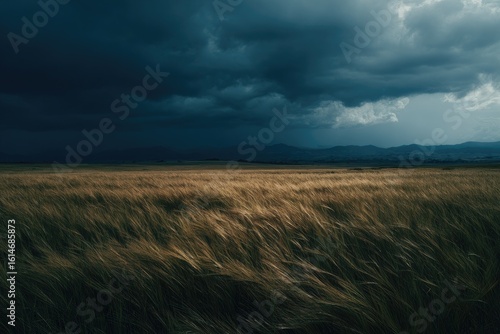 Stormy sky over a field of swaying wheat