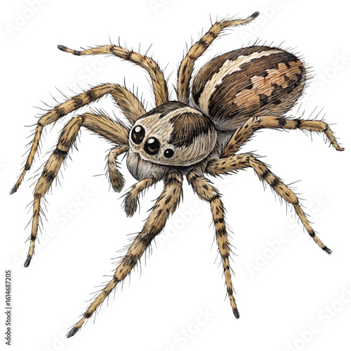 A highly detailed spider illustration, showcasing its hairy legs and distinct body structure, captured with realistic accuracy