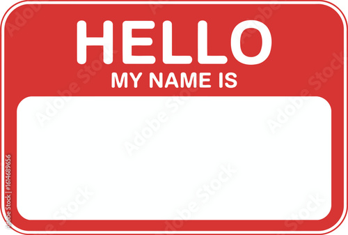 Hello My Name Is Red Name Tag With Blank White Space