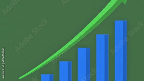 Rising Bar Chart with Green Growth Arrow – Business Success Animation Icon