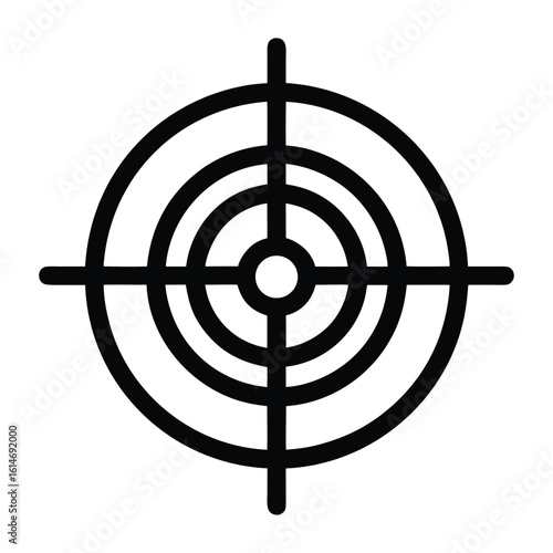Black concentric circles and crosshairs on white background target goal