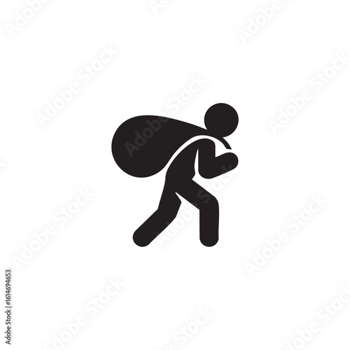 Black and white icon of a person carrying a sack over their shoulder thief burglar