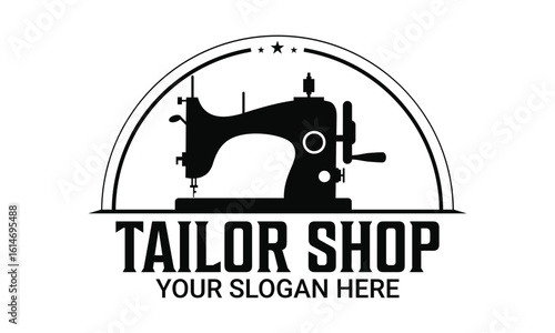 sewing machine for vintage tailor shop, tailor logo design vector illustration