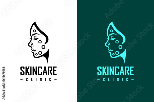 woman side profile face with small healing circles vector illustration, logo for dermatologist, makeup, luxury facial spa, anti aging, skin clinic, cosmetics brand, skincare, and more