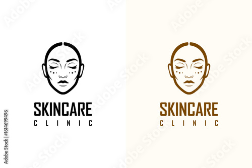 woman's face with glowing skin illustration, icon, vector logo for luxury facial spa, anti aging, beaty clinic, cosmetics brand, dermatologist, makeup, skin specialist, skin clinic, and more