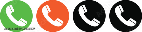 Minimalist phone icons in green, orange, and black circle on a white background