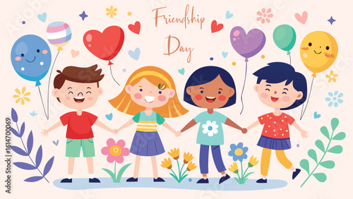 Cute and Colorful Happy Friendship Day Illustration for Posters and Cards