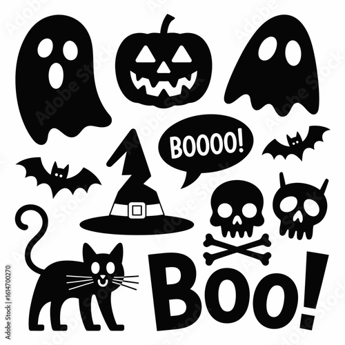 Halloween-themed Black Silhouettes and Icons