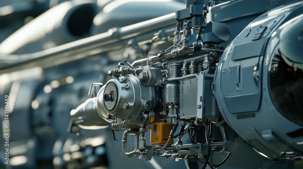 Obraz premium Close-up of Helicopter Engine and Mechanical Components