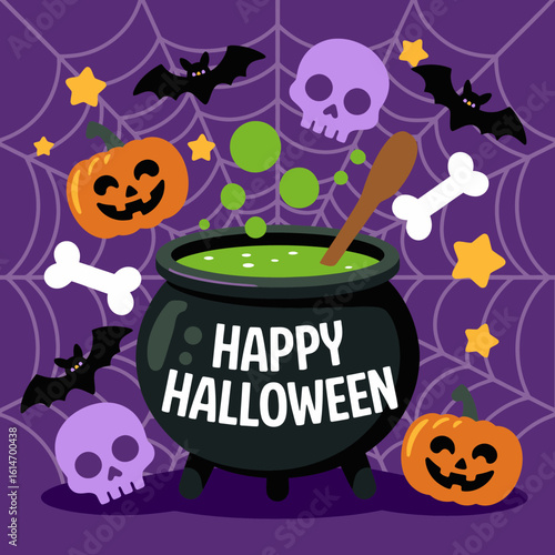 Spooky Halloween Cauldron with Decorations