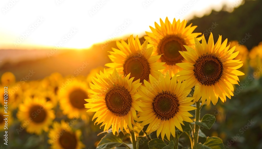 Obraz premium Sunflowers in a field at sunset