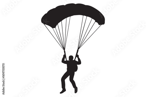 Silhouette of a Parachutist Descending Gracefully Harnessing the Wind with a Parachute for a Controlled and Thrilling Adventure