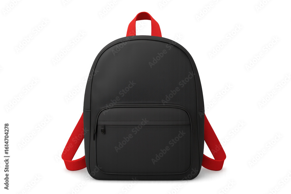 Fototapeta premium Black Backpack with Red Straps Isolated on Transparent Background