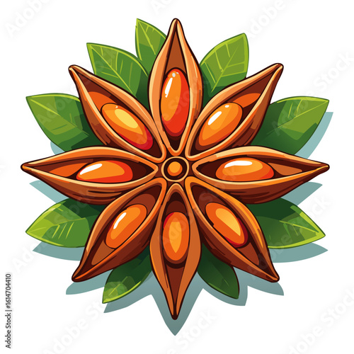 Star anise vector color illustration. Aromatic spice on isolated background for packaging and design