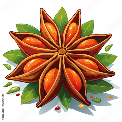 Star anise vector color illustration. Aromatic spice on isolated background for packaging and design