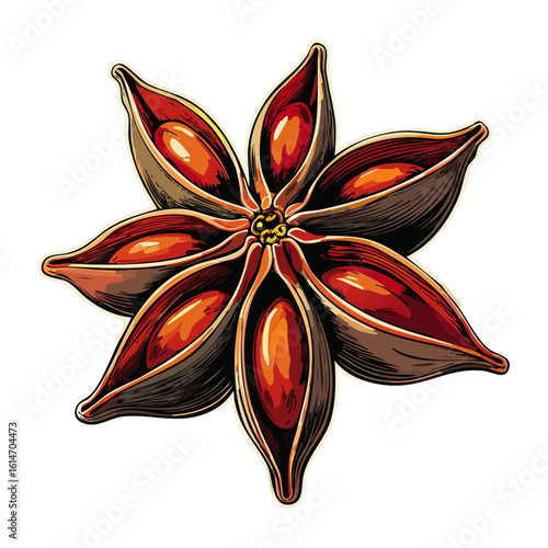 Star anise vector color illustration. Aromatic spice on isolated background for packaging and design