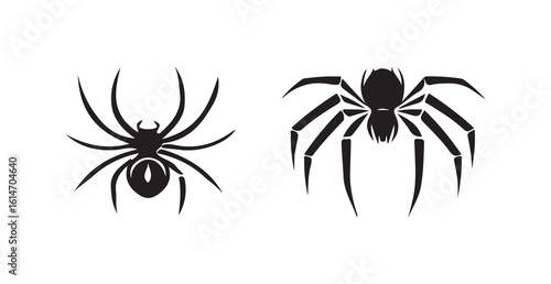 Black spider icon with sharp legs and bold outline, black spider silhouettes on a white background, vector illustration eps 10.