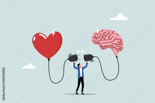 Emotional Intelligence, EI or controlling feelings and emotions with a logical thinking brain, empathy, the concept of balance, humans connect feelings of the heart with a logical thinking brain.