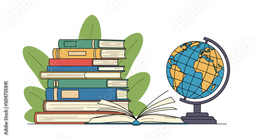 Exploring the world through knowledge a journey of discovery and learning with books and a globe