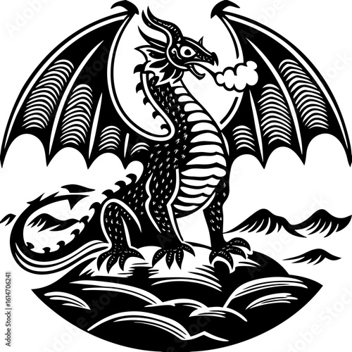 dragon (linocut style)