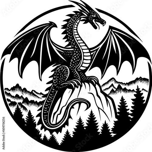 dragon (linocut style)
