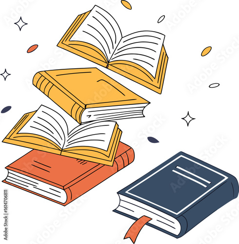 Colorful floating books illustration