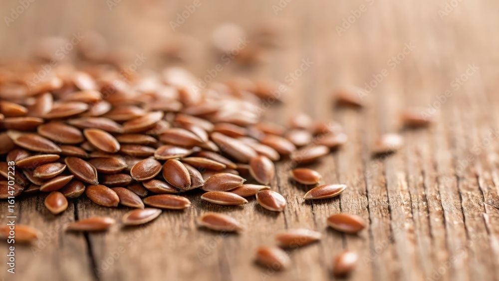 Obraz premium Flax seeds macro shot on textured wood background 