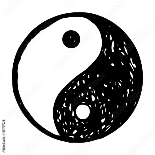 Yin Yang symbol, black and white balance symbol vector hand drawn