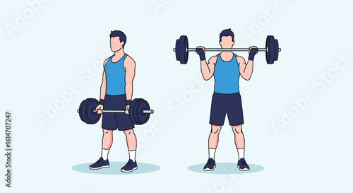 Barbell clean and press exercise technique for full body strength training and athletic performance