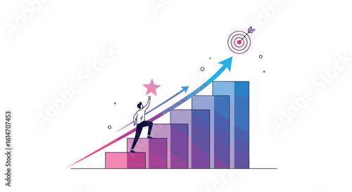 Visualizing business growth and success through upward trends and achievement metaphors