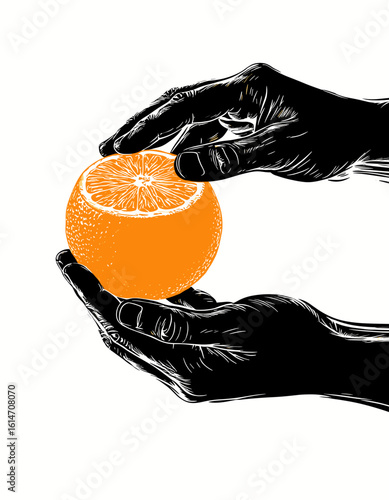 Hands Holding a Halved Orange, Representing Freshness and Natural Goodness