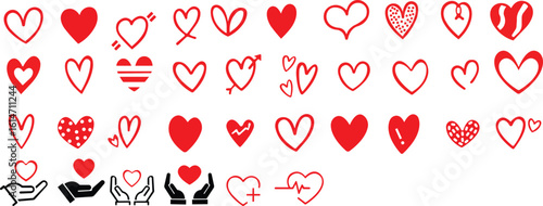 Art & IllustrationHeart icon set.Collection of heart illustration with different style. Heart shape Isolated on white background.A flat color heart set icon editable. Grunge rough brush stroke romance