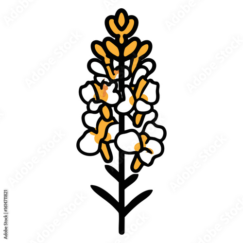 Boldly Outlined Snapdragon Flower with Yellow and White Blossoms