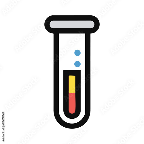 Bold Outline Test Tube Icon with Colorful Bubbling Chemical Sample