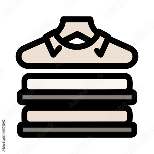 Organized Wardrobe Icon: Stacked Clothes with Collared Shirt on a Hanger
