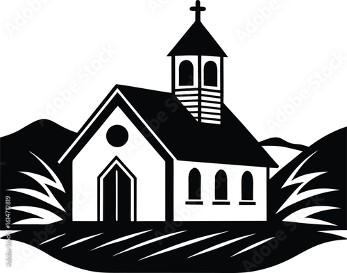 Simple Rustic Country Church with a Single Bell Tower