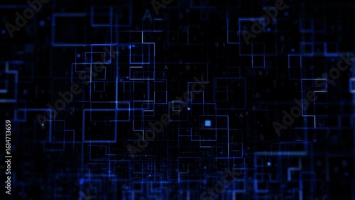 Wallpaper Mural Abstract Digital Grid with Glowing Blue Squares on Black Background Art Design Torontodigital.ca