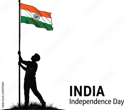 A silhouette of a man raising the in Indian flag India independence day, symbolizing freedom and national pride