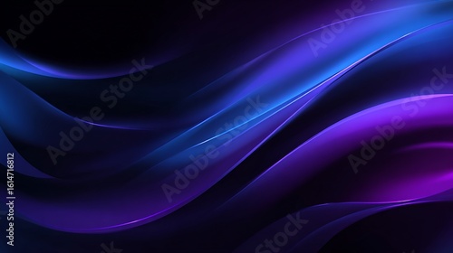 Abstract dark background with flowing waves of blue and purple light