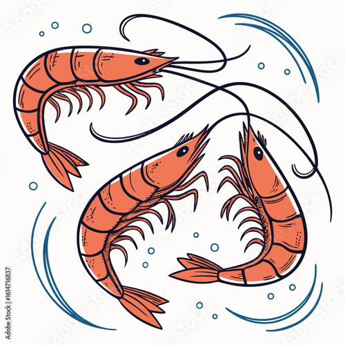Vector illustration of a cute cartoon shrimp with a fun, stylized design