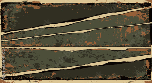 Distressed Rectangular Frame with Olive Green and Brown Textures and Beige Accents