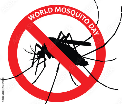 A symbolic representation of world mosquito day with a mosquito inside a prohibition sign