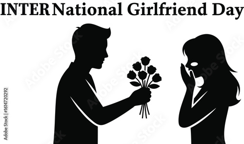 A silhouette of a man giving flowers to his girlfriend national girlfriend day, symbolizing love and appreciation